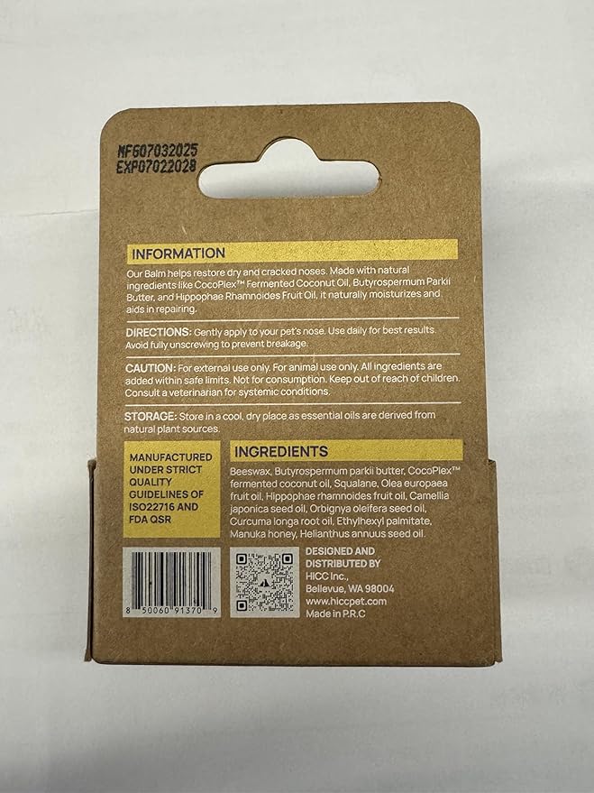 HICC PET Nose Balm for Dogs and Cats, Vet-Recommended Moisturizes, Soothes, Repairs Dry & Cracked Skin, Dog Wrinkle Butter Cream for Frenchies with Fermented Coconut Oil, Horse Hoof, Joint Care