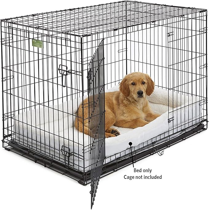 MidWest Homes for Pets Large QuietTime Double Bolster Pet Bed, White Plush 42-Inch Crate Mat with Stacked Bolsters, Machine Washable, Secure Fit with Elastic Straps
