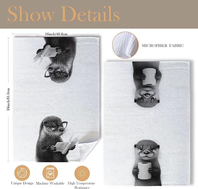 Funny Otter Bathroom Hand Towels, Kids Bathroom Decor, Gifts for Otter Lovers Hand Towels for Kids Bath Room Washroom, Animal Lovers Gifts, 16x24 Inch Set of 2