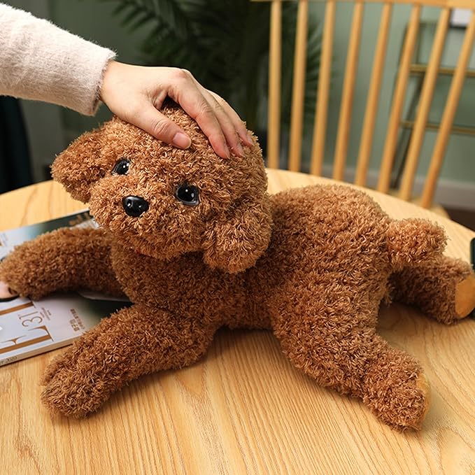 Dog Plush Cute Vivid Teddy Dog Mating Toy 14inch Cotton Filled Plush Toy with Collar Decorative Stuffed for Couch Sofa Bed, Light Brown | Stuffed