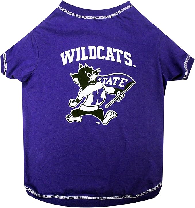 Pets First Collegiate KANSAS STATE WILDCATS Dog T-Shirt, Large. - Licensed Shirt for Pets Team Colored with Team Logos.- Premium Stretchable Materials for the Comfrot of your Dog & Cat.