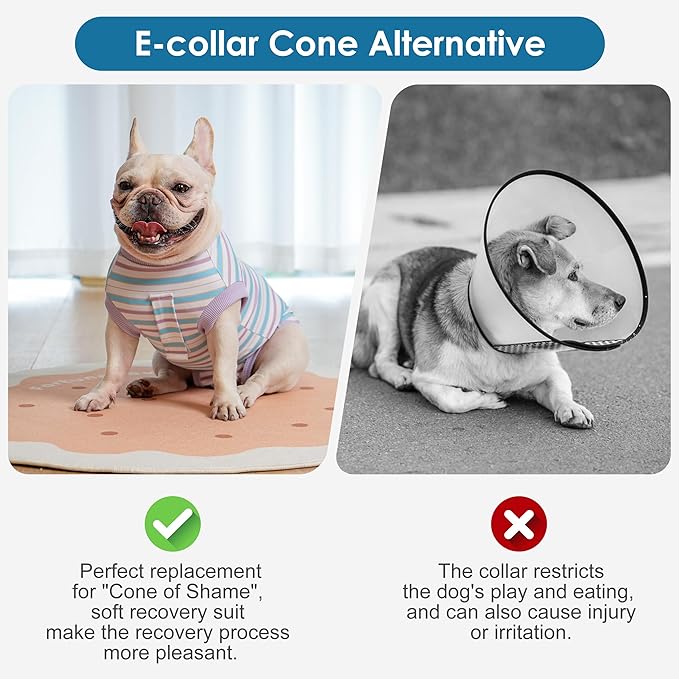 cyeollo Recovery Suit for Dogs Surgery Suit Female Spay Soft Pet Onesie Bodysuit Male Dog Neuter, Small Dogs Surgical Recovery Shirt, Striped, L