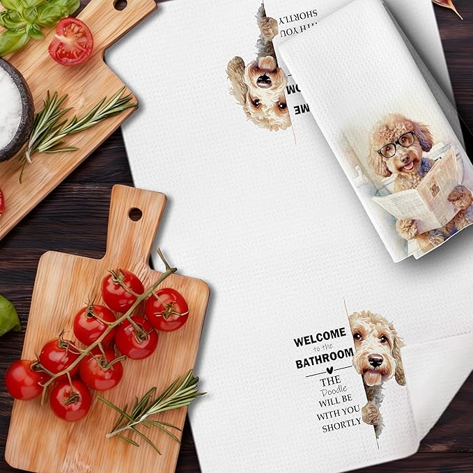 Funny Goldendoodle Bathroom Hand Towels, Goldendoodle Gifts Decorative Hand Tea Towels for Bath Room Washroom Restroom Toilet,Dog Bathroom Decor,16x24 Inches Set of 2