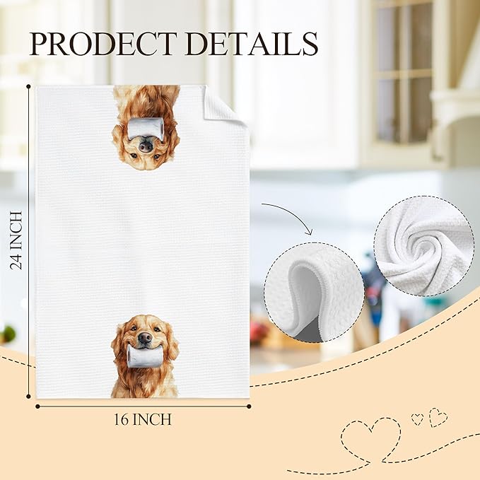 Funny Golden Retriever Bathroom Hand Towels, Gifts for Golden Retriever Lovers, Funny Bathtub Dog Hand Towels for Bathroom Toilet Washroom Restroom Decor, 16x24 Inch Set of 2