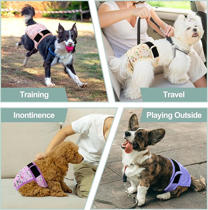 Female Dog Diapers 5Pcs - Premium Reusable Diapers for Doggie in Heat - Highly Absorbent Dog Diapers Female for Pet Incontinence with Adjustable Snaps,Flowers XL