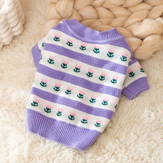Cute Tulip Flower Sweater Winter Dog Sweater Puppy Coat Thick Dog Clothes for Small Medium Dogs Boy Girl