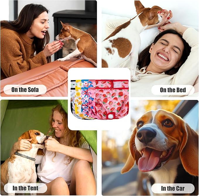 wegreeco Female Dog Diapers, Washable Reusable Pet Puppy Doggie Diapers for Small Medium Large Female Dogs in Heat Period, Doggy Period Panties Large, Strawberries