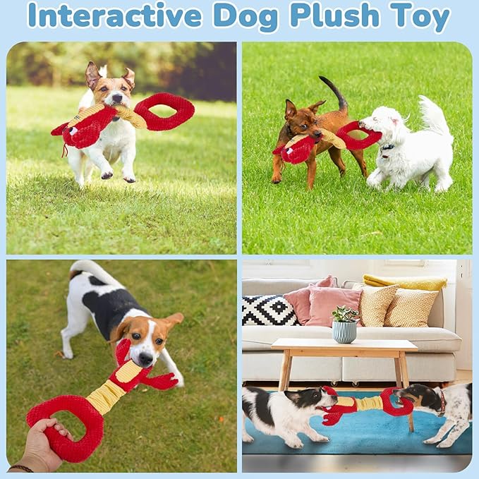 Squeaky Dog Puppy Toys, Stuffed Plush Animal to Keep Them Busy for Small Medium Large Dogs & Aggressive Chewers, Soft Indestructible Pet Chew Toys with Crinkle Paper, Best Tug of War Stuff for Puppies