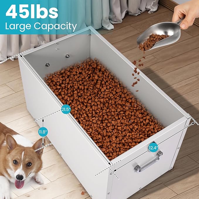 Elevated Dog Bowls with Storage Large Breed 15" H Raised Dog Bowl, 2 in 1 Pet Food Storage Container & Feeder, Galvanized Steel Pet Feeder Feeding Station, Holds Up to 45lbs (L)