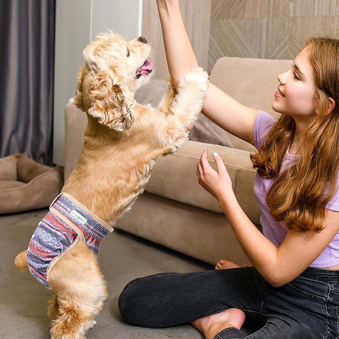 Langsprit Washable Female Dog Diapers - Doggie Reusable Diapers for Doggy Puppy Female in Period - Highly Absorbent Dog Heat Panties Plaid-1 L