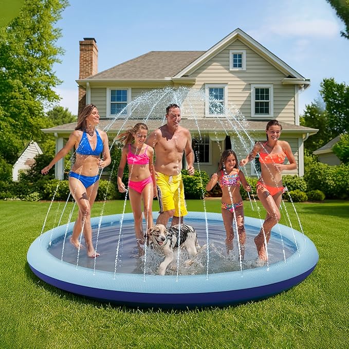 COMMOUDS 107" Splash Pad for Kids and Dogs, Extra Large Sprinkler Pad Non-Slip Thicken Pool Summer Outdoor Water Toys, Backyard Fountain Play Mat for Baby Toddlers Boys Girls Pet