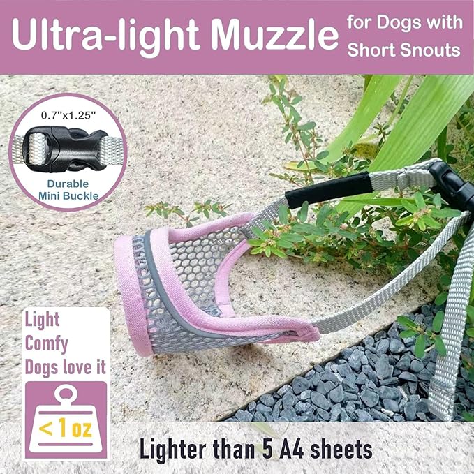 Dog Muzzle for Small Medium Dogs to Prevent Biting for Brachycephalic Dogs,Mini Poodle,Corgi,Short Snout Friendly,Soft Breathable Lightweight Mesh,Open Front,for Grooming, Vet Visits (Pink, M)