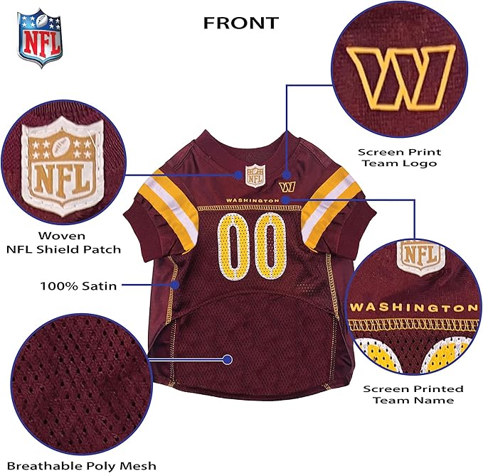 NFL Washington Commanders Dog Jersey, Size: X-Small. Best Football Jersey Costume for Dogs & Cats. Licensed Jersey Shirt.