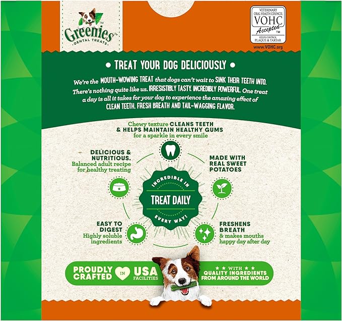 Greenies Veterinarian-Recommended Adult Natural Dental Dog Treats Petite Size, Sweet Potato Flavor, 36 oz. Pack, 60 Count