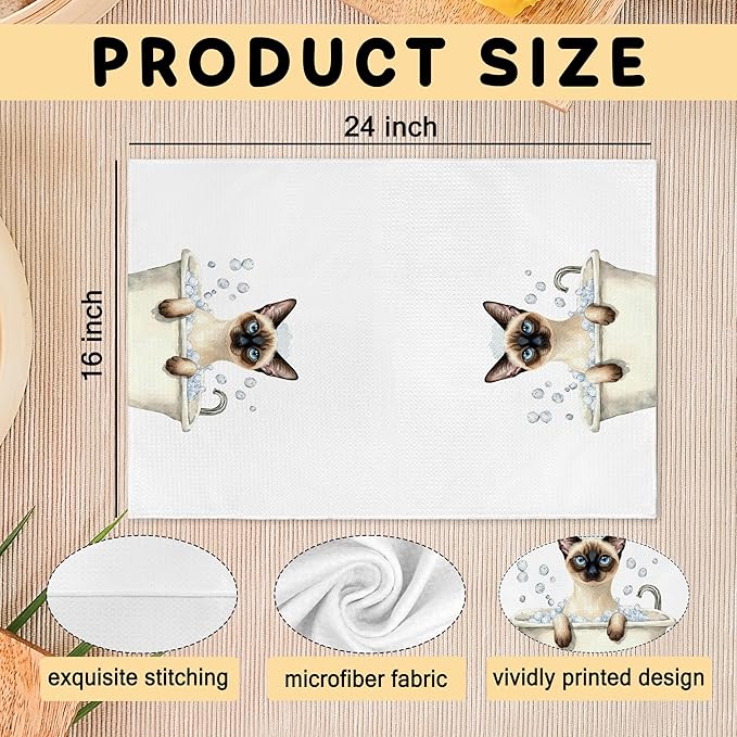 Siamese Cat Gifts Hand Towels Bathroom Decor, Funny Cats Dish Tea Towels, Siamese Cats Gifts for Women, Cat Theme Hand Towel for Restroom Kitchen Washroom Decor, 16x24 Inch