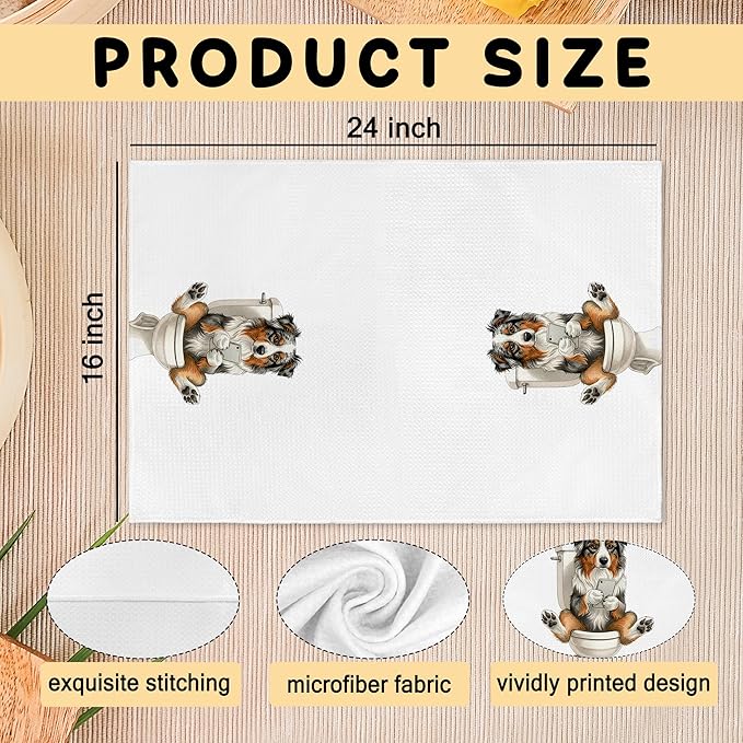Funny Australian Shepherd Gifts Hand Towels for Bathroom, Dog Bathroom Decor, Australian Shepherd Dish Tea Towels, Dog Theme Hand Towel for Toilet Kitchen Washroom Decor, 16x24 Inch
