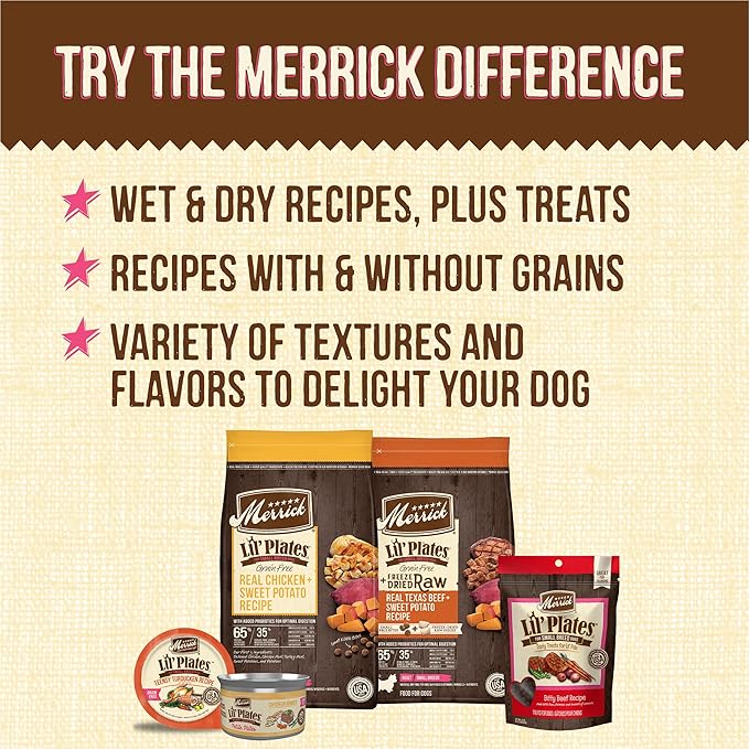 Merrick Lil’ Plates Grain Free Small Dog Treats, Natural Training Treats For Small Dogs, Teensy Turducken - 5 oz. Pouch