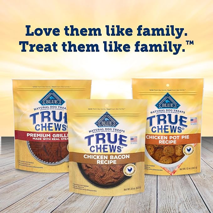 Blue Buffalo True Chews Dog Treats, Made in The USA with Natural Ingredients, Chicken Bacon Recipe, 22-oz Bag (Pack of 4)