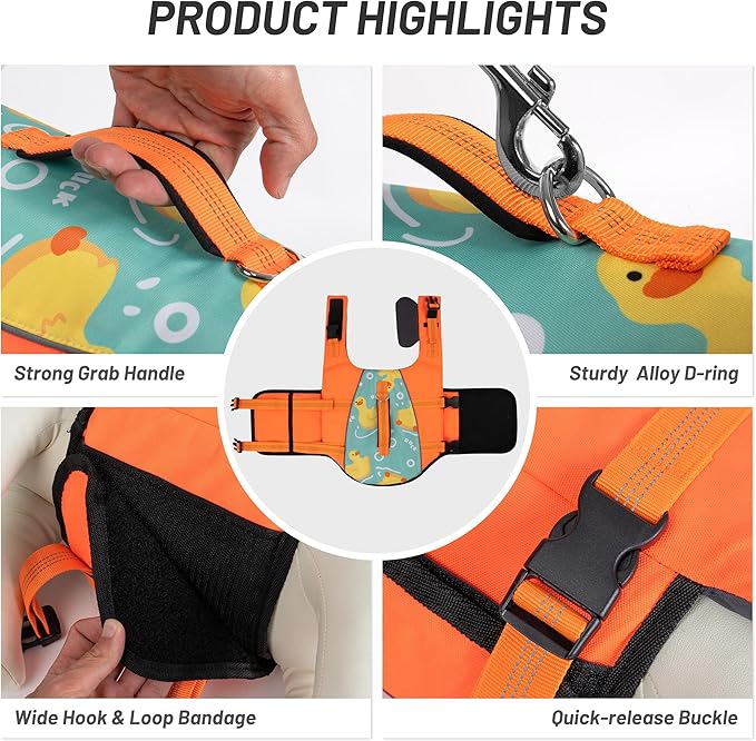 Cyeollo Dog Life Vest for Swimming & Boating, High Buoyancy Jacket with Front Float, Adjustable Sizes - Small to Large, Yellow Duck M