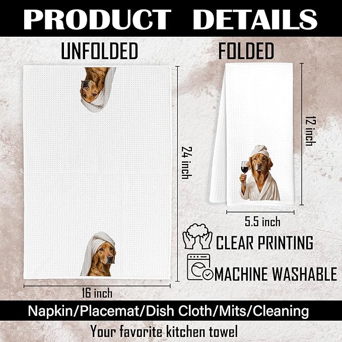 Funny Golden Retriever Bathroom Hand Towels, Dog Bathroom Decor, Trendy Golden Retriever Hand Towels for Bath Room Washroom Spa Gym Decor, 16x24 Inch Set of 2