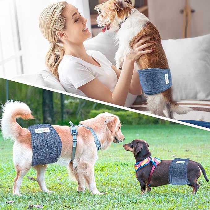 Langsprit Male Belly Bands for Dogs (Pack of 3) - Dog Diapers Male - High Absorbing Dog Wraps Washable - Reusable Small Doggy Doggie Puppy Dog Diapers Jeans XL
