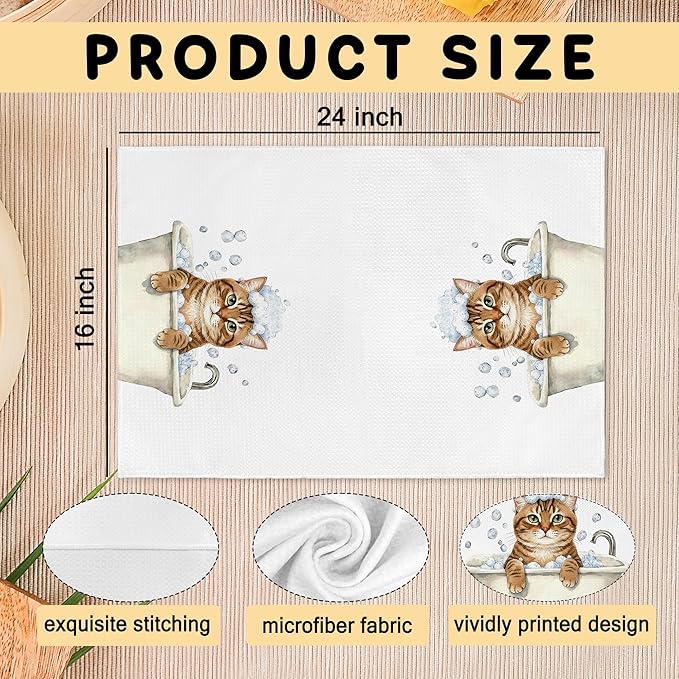 Funny Brown Tabby Cat Gifts Hand Towels, Cats Bathroom Decor, Brown Tabby Cat Hand Dish Tea Towels for Restroom Kitchen Washroom Decor, Cats Lover Gifts, 16x24 Inch