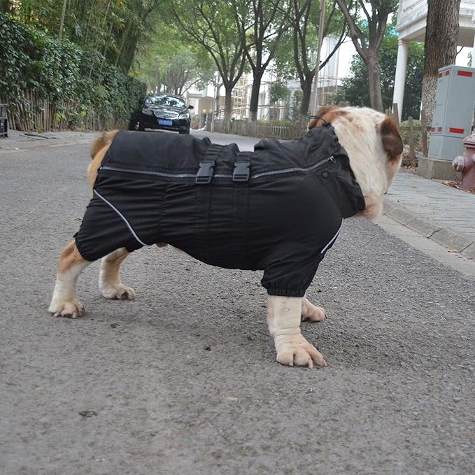 Lovelonglong Waterproof Dog Raincoat – 4-Leg Full Body Dog Rain Suit with Reflective Strips & Leash Opening, Outdoor Dog Jacket for Rainy Weather