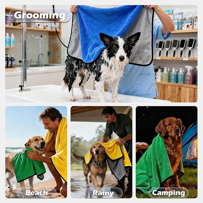 MICOOYO Dog Towels for Drying Dogs 3 Pack, Ultra Absorbent Microfiber Pet Bath Blanket | Quick Dry Towel for Dogs and Cats, 28"x40", L
