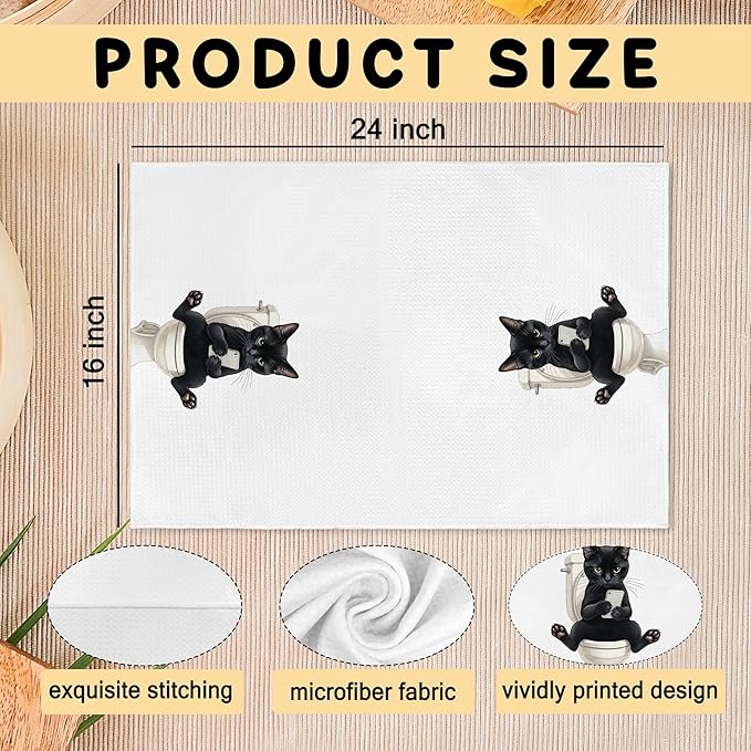 Black Cat Gifts Hand Towels, Cat Bathroom Decor, Funny Black Cats Hand Dish Tea Towel for Restroom Kitchen Toilet Decor, Cats Gifts for Women, 16x24 Inch