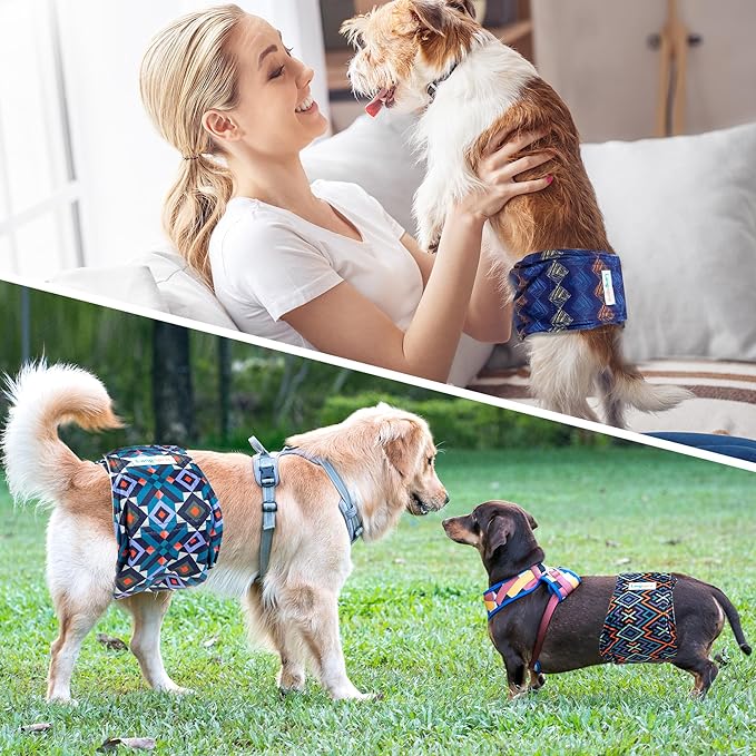 Langsprit Male Belly Bands for Dogs (Pack of 3) - Dog Diapers Male - High Absorbing Dog Wraps Washable - Reusable Small Doggy Doggie Puppy Dog Diapers Plaid-2 XL