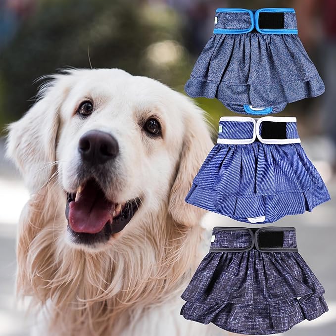 wegreeco Dog Diapers Female (3 Pack), Highly Absorbent Dog Diapers for Female Dogs in Heat, Incontinence, or Excitable Urination (Jeans, Medium)