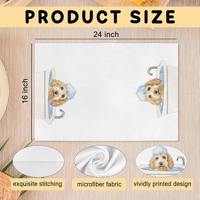 Funny Goldendoodle Dog Gifts Bathroom Hand Towels, Goldendoodle Dogs Dish Tea Towels, Cute Golden Doodle Dog in Bathtub Hand Towel for Toilet Kitchen Restroom Decor, 16x24 Inch