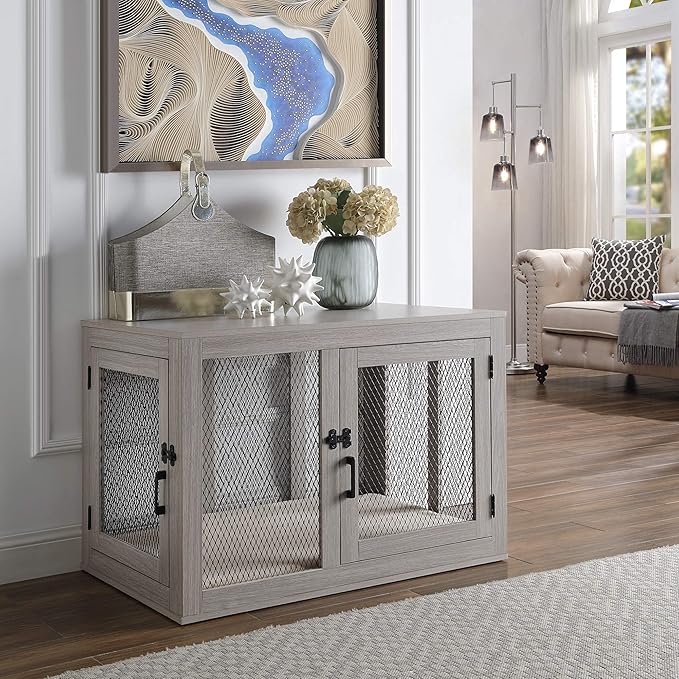 PENN-PLAX Modern and Sophisticated Dog Crate – Pet Furniture Designed as an End Table or Night Stand – Great for Small to Medium Sized Pups – Beautiful Driftwood Color
