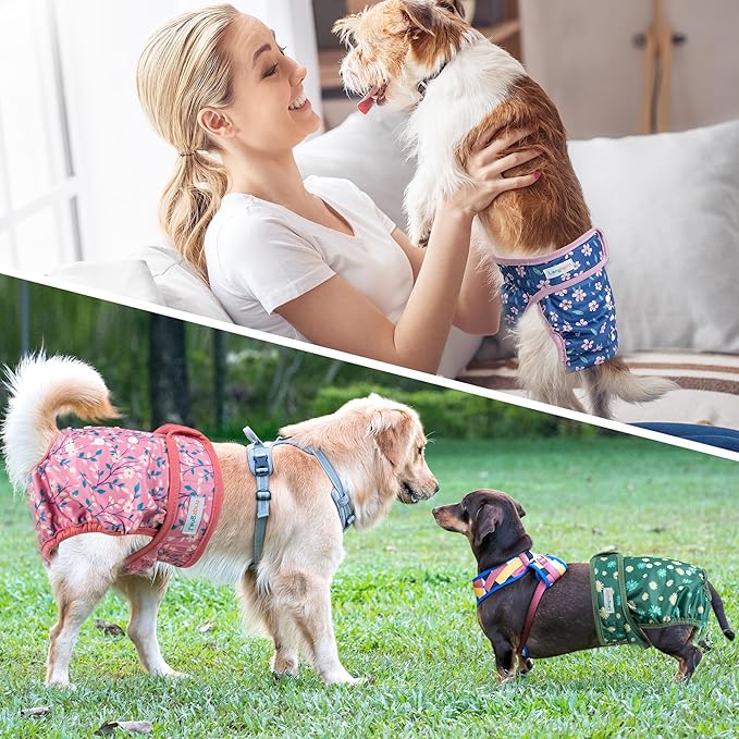 Langsprit Washable Female Dog Diapers - Doggie Reusable Diapers for Doggy Puppy Female in Period - Highly Absorbent Dog Heat Panties Flower-1 S