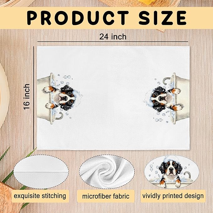 Funny Bernese Mountain Bathroom Hand Towels, Bernese Mountain Dog Dish Tea Towels, Funny Dog in Bathtub Hand Towel for Toilet Kitchen Restroom Decor, Dogs Gifts for Women Owners, 16x24 Inch