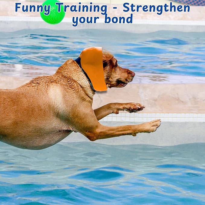 2pcs Dog Ear Covers for Swimming, Ear Protection for Dogs Bathing, Dog Bath Supplies, Ears Wrap for Dogs, Waterproof Ears Covers Swimming Cap, Adjustable Shower Cap, Puppy Swim Cap (Orange, Blue, L)