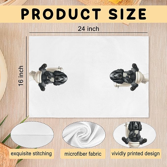 Black Cocker Spaniel Dog Hand Towels for Bathroom Decor, Funny Dog Lover Gifts Dish Tea Towels, Cocker Spaniel Gifts Looking at Phone Hand Towel for Toilet Kitchen Washroom Decor, 16x24 Inch