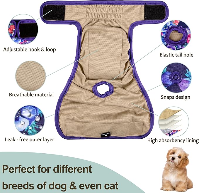 Female Dog Diapers 5Pcs - Premium Reusable Diapers for Doggie in Heat - Highly Absorbent Dog Diapers Female for Pet Incontinence with Adjustable Snaps, Rose, XL