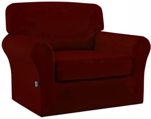 Easy-Going 100% Dual Waterproof 2 Pieces Chair Cover Stretch Soft Couch Cover for Dogs, Sofa Slipcover for 1 Separate Cushion Couch Leakproof Furniture Protector for Kids, Pets Wine