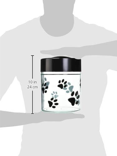 Pawvac 2.5 Pound Vacuum Sealed Pet Food Storage Container; Black Cap & Clear Body/Black Paws