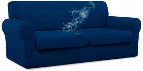 Easy-Going 100% Dual Waterproof 3 Pieces Oversized Loveseat Cover Stretch Soft Couch Cover for Dogs, Sofa Slipcover for 2 Separate Cushion Couch Leakproof Furniture Protector for Kids, Pets Navy