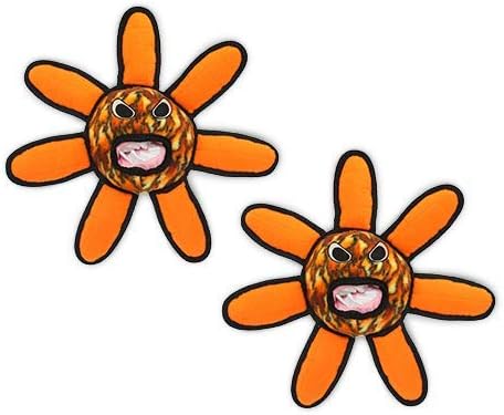 TUFFY® - World's Tuffest Soft Dog Toy - Alien - Multiple Layers. Made Durable, Strong & Tough. Interactive Play (Tug, Toss & Fetch). Machine Washable & Floats. (Ball Fire Flower, Large 2 Pack)