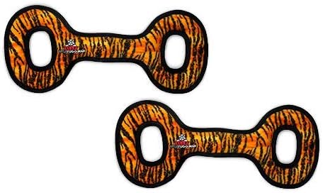 TUFFY - World's Tuffest Soft Dog Toy - MEGA -Multiple Layers. Made Durable, Strong & Tough. Interactive Play (Tug, Toss & Fetch). Machine Washable & Floats (Tug Oval Tiger, Large 2 Pack)