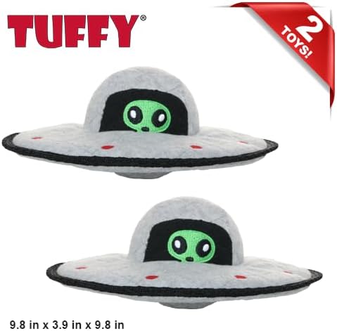 TUFFY® - World's Tuffest Soft Dog Toy - Alien - Multiple Layers. Made Durable, Strong & Tough. Interactive Play (Tug, Toss & Fetch). Machine Washable & Floats. (UFO, Large 2 Pack)