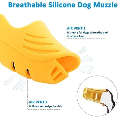 LUCKYPAW Dog Muzzle, Soft Duck Silicone Mouth Cover with Adjustable Strap for Small Medium Dogs, Best to Prevent Barking, Biting, and Chewing(Yellow,S)