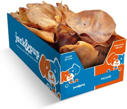 Jack&Pup Whole Pig Ears for Dogs (25 Pack) - All Natural Single Ingredient Extra Thick Large Pigs Ears - Premium Dog Pig Ear Treats - Natural Dog Pork Chews; Excellent Rawhide Alternative