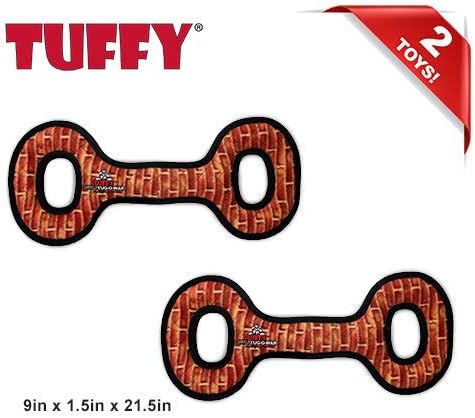 TUFFY - World's Tuffest Soft Dog Toy - MEGA -Multiple Layers. Made Durable, Strong & Tough. Interactive Play (Tug, Toss & Fetch). Machine Washable & Floats (Tug Oval Brick, Large 2 Pack)