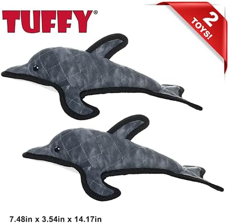 TUFFY - World's Tuffest Soft Dog Toy - Ocean- Squeakers - Multiple Layers. Made Durable, Strong & Tough. Interactive Play (Tug, Toss & Fetch). Machine Washable & Floats. (Dolphin, Large 2 Pack)