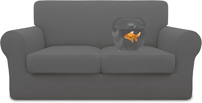 Easy-Going 100% Dual Waterproof 3 Pieces Loveseat Cover Stretch Soft Couch Cover for Dogs, Sofa Slipcover for 2 Separate Cushion Couch Leakproof Furniture Protector for Kids, Pets Gray