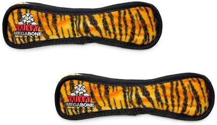TUFFY - World's Tuffest Soft Dog Toy - MEGA - Squeakers - Multiple Layers. Made Durable, Strong & Tough. Interactive Play (Tug, Toss & Fetch). Machine Washable & Floats (Bone Tiger, Large 2 Pack)